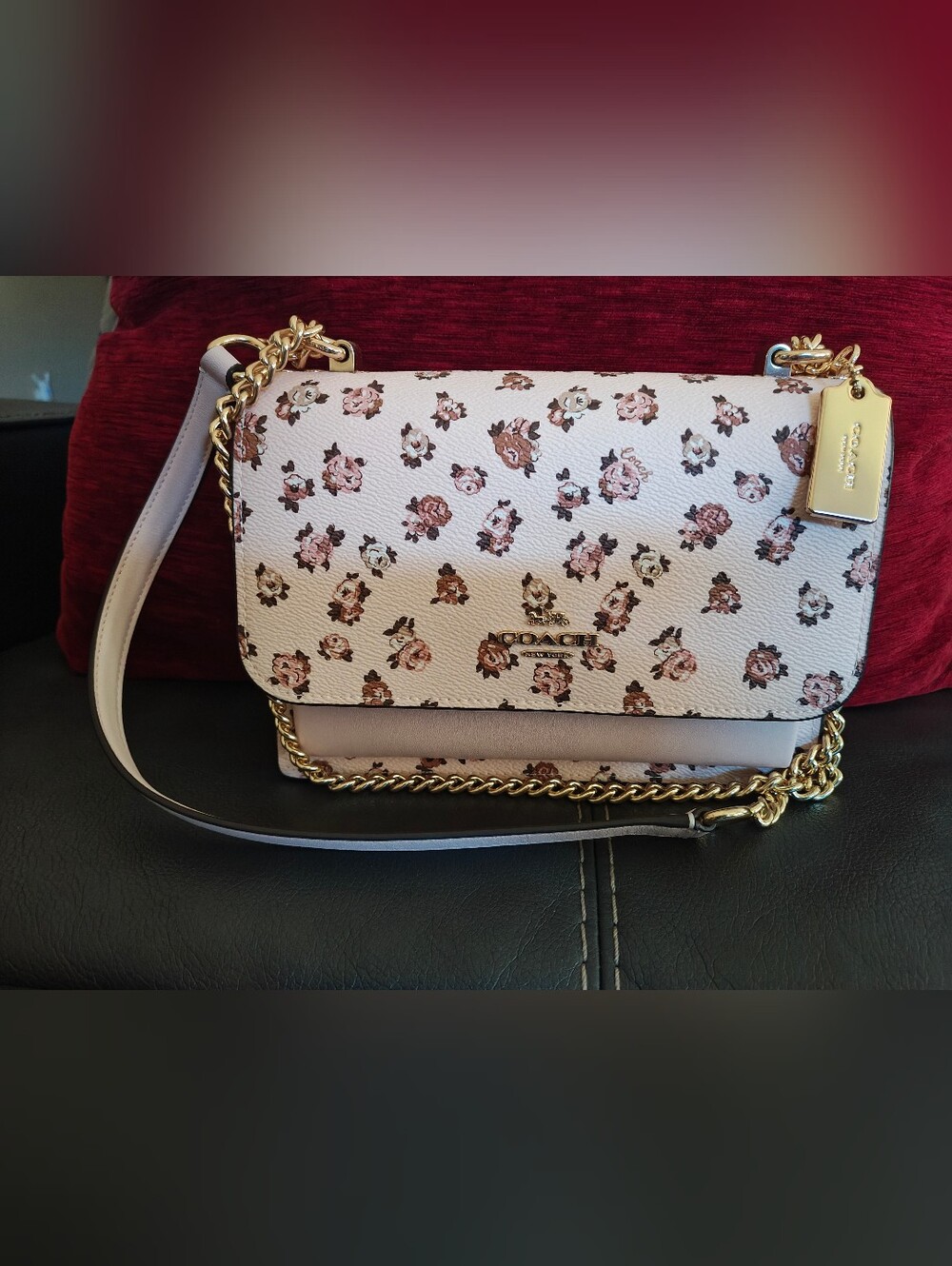 **SOLD**Coach Pink Floral Print Crossbody Bag with Gold Hardware